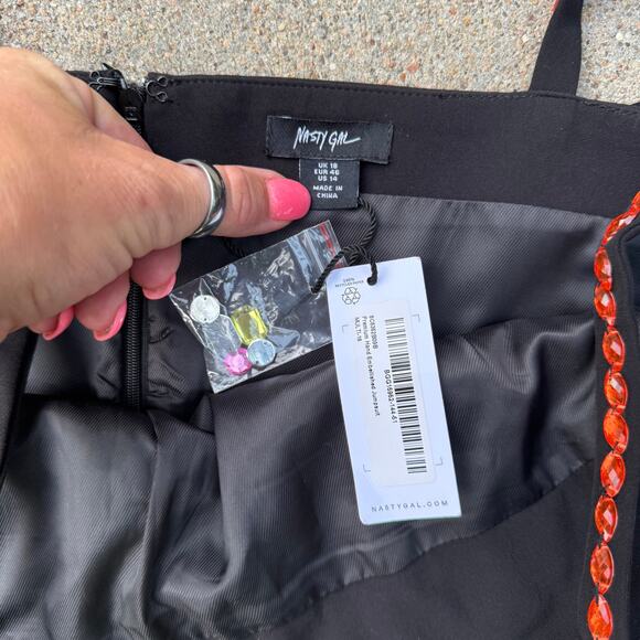 Nasty Gal Premium Black Multi Color Gem Hand Embellished Jumpsuit NWT US Size 14 - Picture 3 of 12